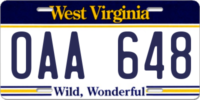 WV license plate OAA648