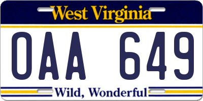 WV license plate OAA649