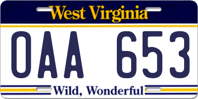WV license plate OAA653