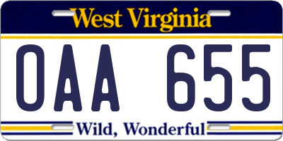 WV license plate OAA655