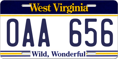 WV license plate OAA656