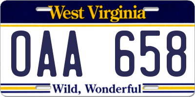 WV license plate OAA658