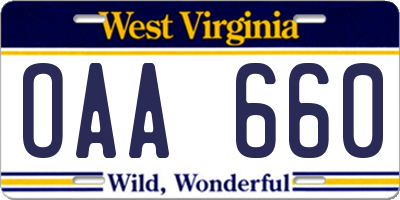 WV license plate OAA660