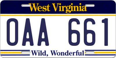 WV license plate OAA661