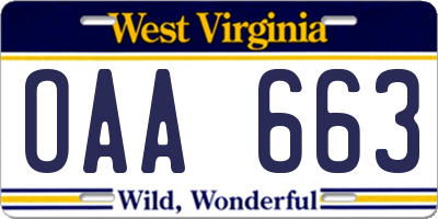 WV license plate OAA663