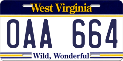 WV license plate OAA664