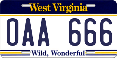 WV license plate OAA666