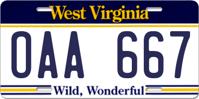 WV license plate OAA667