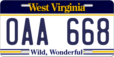 WV license plate OAA668