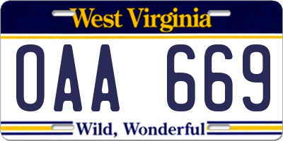 WV license plate OAA669