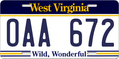 WV license plate OAA672