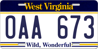 WV license plate OAA673