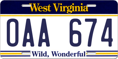 WV license plate OAA674