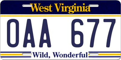 WV license plate OAA677
