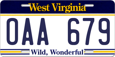 WV license plate OAA679