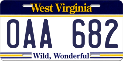 WV license plate OAA682