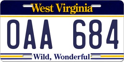 WV license plate OAA684
