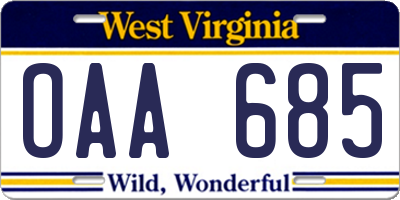 WV license plate OAA685