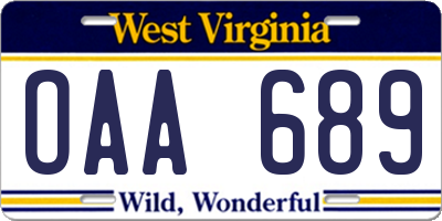WV license plate OAA689