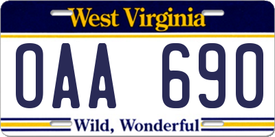 WV license plate OAA690