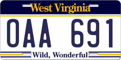 WV license plate OAA691