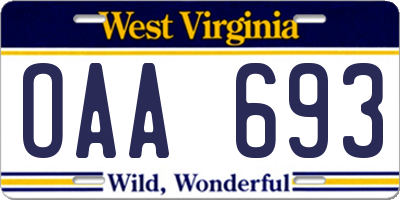 WV license plate OAA693