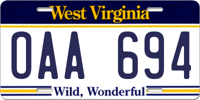 WV license plate OAA694