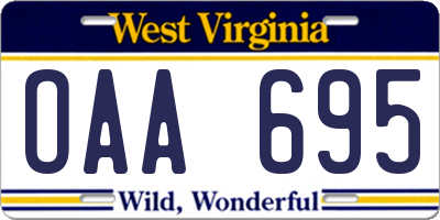 WV license plate OAA695