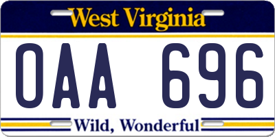 WV license plate OAA696