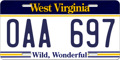 WV license plate OAA697