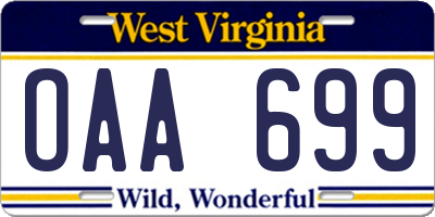 WV license plate OAA699
