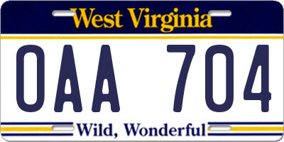 WV license plate OAA704