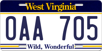 WV license plate OAA705