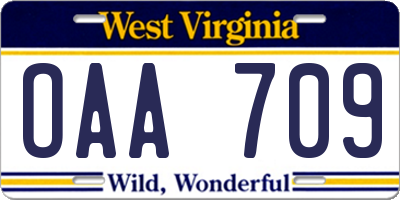 WV license plate OAA709