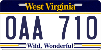 WV license plate OAA710
