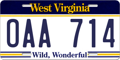 WV license plate OAA714
