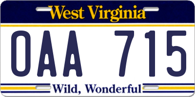 WV license plate OAA715