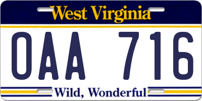WV license plate OAA716