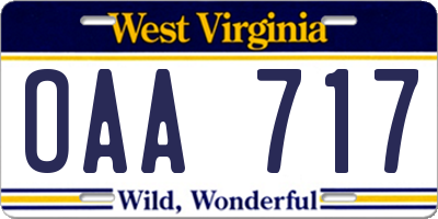 WV license plate OAA717