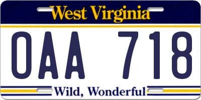 WV license plate OAA718