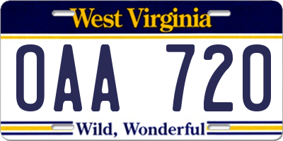 WV license plate OAA720