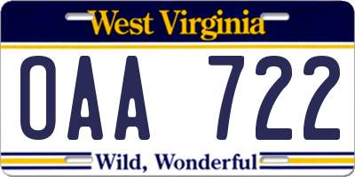 WV license plate OAA722