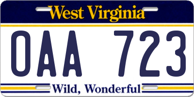 WV license plate OAA723