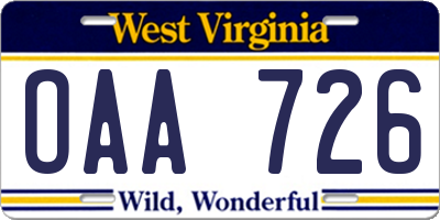 WV license plate OAA726