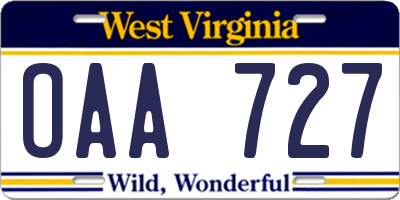 WV license plate OAA727