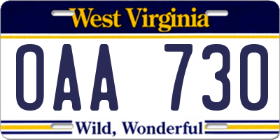 WV license plate OAA730