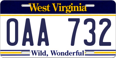 WV license plate OAA732