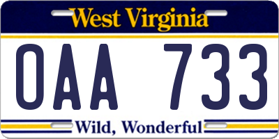 WV license plate OAA733