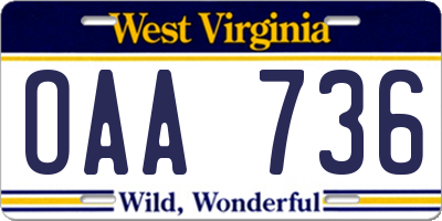 WV license plate OAA736