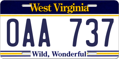 WV license plate OAA737